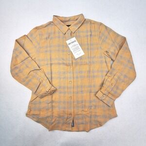 Wildfang Essential Flannel Shirt‎ Womens Small Camel Tan Plaid Button Up Shirt